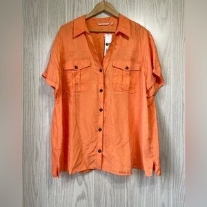 Soft Surroundings Lianas Satin Like Button-Up Blouse Color Nectarine Size 2X NWT